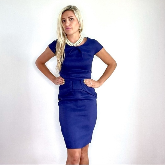 Lela Rose Royal Blue Linen & Silk Sheath Dress 4 - Picture 1 of 15